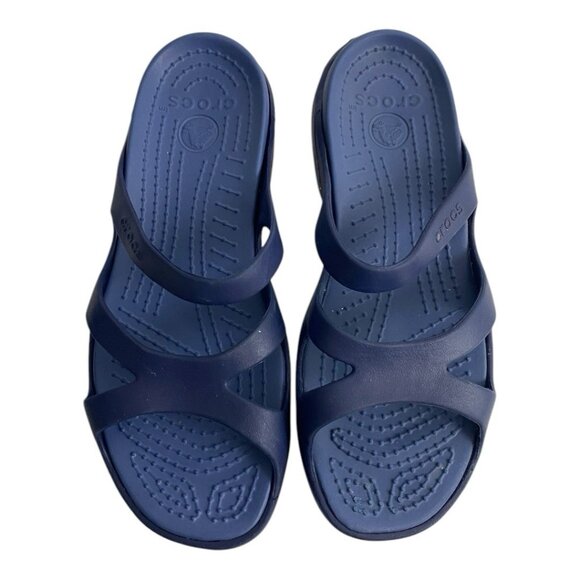 Crocs Kelli Iconic Strappy Slide On Sandal Women's 10 Navy Blue Comfort - Picture 3 of 11